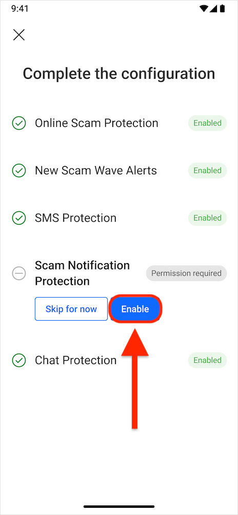 Protección contra notificaciones de estafas - configurar Scam Copilot Android