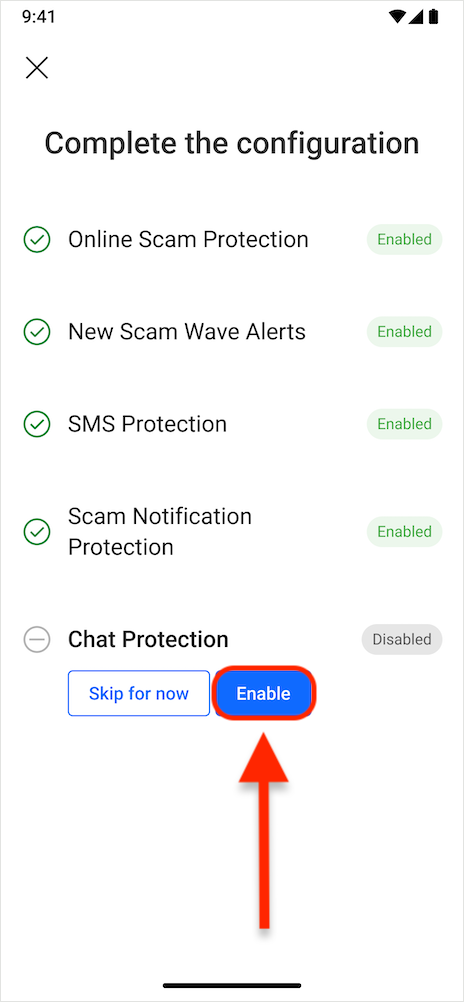 Protección de chat - configurar Scam Copilot Android