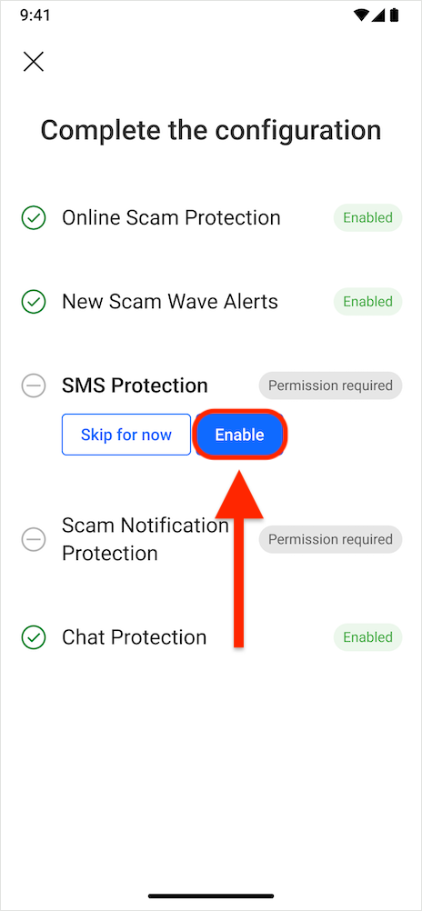 Protección SMS - configurar Scam Copilot Android